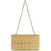 Straw Clutch Purses Women Summer Beach Handbags Boho Woven Envelope Wallet Fold Over Chain Crossbody Shoulder Bag Evening Bag