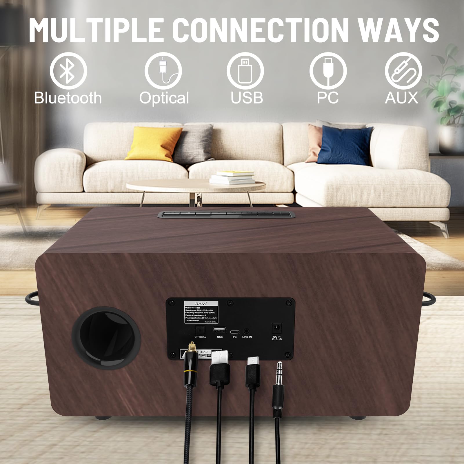 RHM K222 Karaoke Machine with 2 UHF Wireless Microphones & 5 Sound