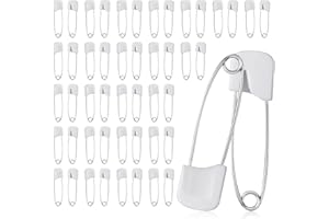 Bremorou 50 Pcs Baby Safety Pins, 1.6 Inch Plastic & Stainless Steel Diaper Pins with Locking Closures, White