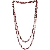 COOLSTEELANDBEYOND Red Wood Beads Long Chains Necklace, Multi-strand, Dress Party Event Prom