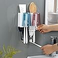 iHave Toothbrush Holders and Toothpaste Squeezer Set - Wall Mounted Bathroom Accessories with 2 Cups Toothbrush Holder and Toothpaste Dispenser