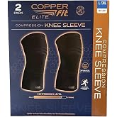 Copper Fit Elite Knee Compression Sleeve Knee Brace 2-Pack, Black (Large/X-Large, 16''-20''),2.0 Count