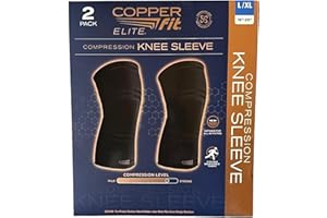 Copper Fit Elite Knee Compression Sleeve Knee Brace 2-Pack, Black (Large/X-Large, 16''-20''),2.0 Count