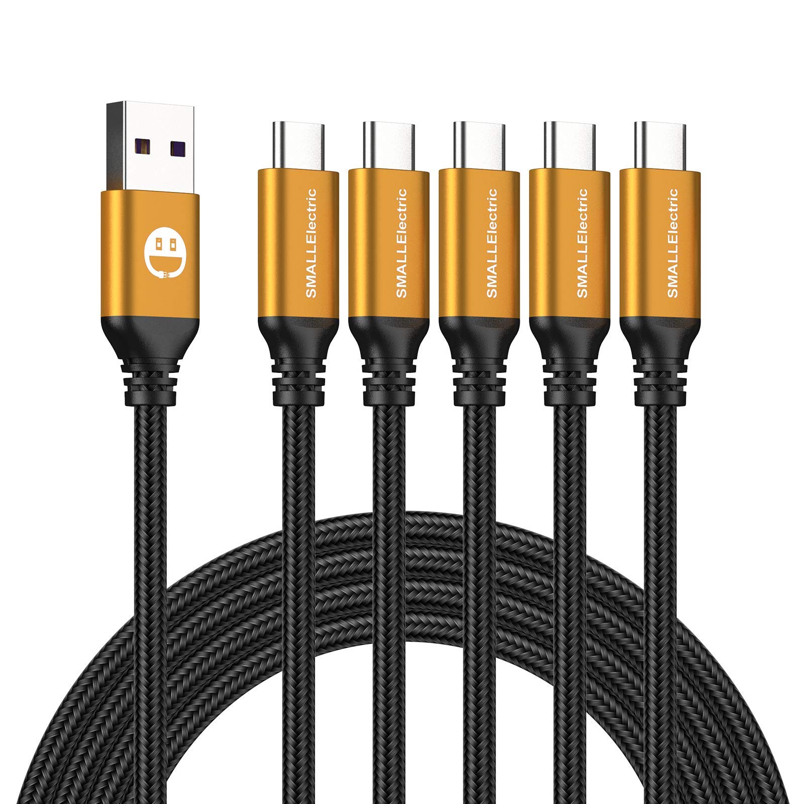 5Pack 10ft USB C Cable, Extra Long USB A to USB-C 10foot Type C Fast Charging Cable Compatible Galaxy S10 20 9 8 Plus a10e,Braided Rapid Charger Cord for Note 10 9 8,LG V50 V40 G8 G7(Gold)