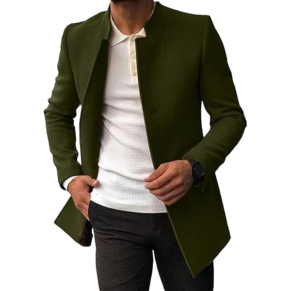 Mens Wool Suit Blazer Stand Collar Business Formal Jacket
