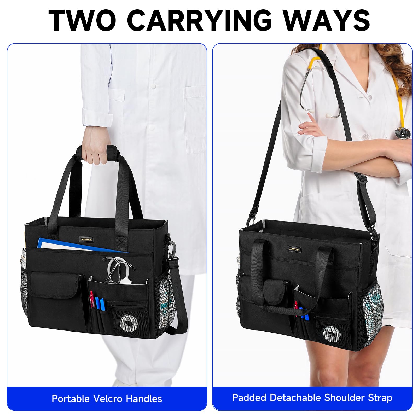 Nurse Tote Bag for Work with Padded Laptop Sleeve, Large Clinical Bag for Nursing Students, Nursing Essentials for Doctor & Home Health Care Staff, Diaper Changing Tote Bag,Black
