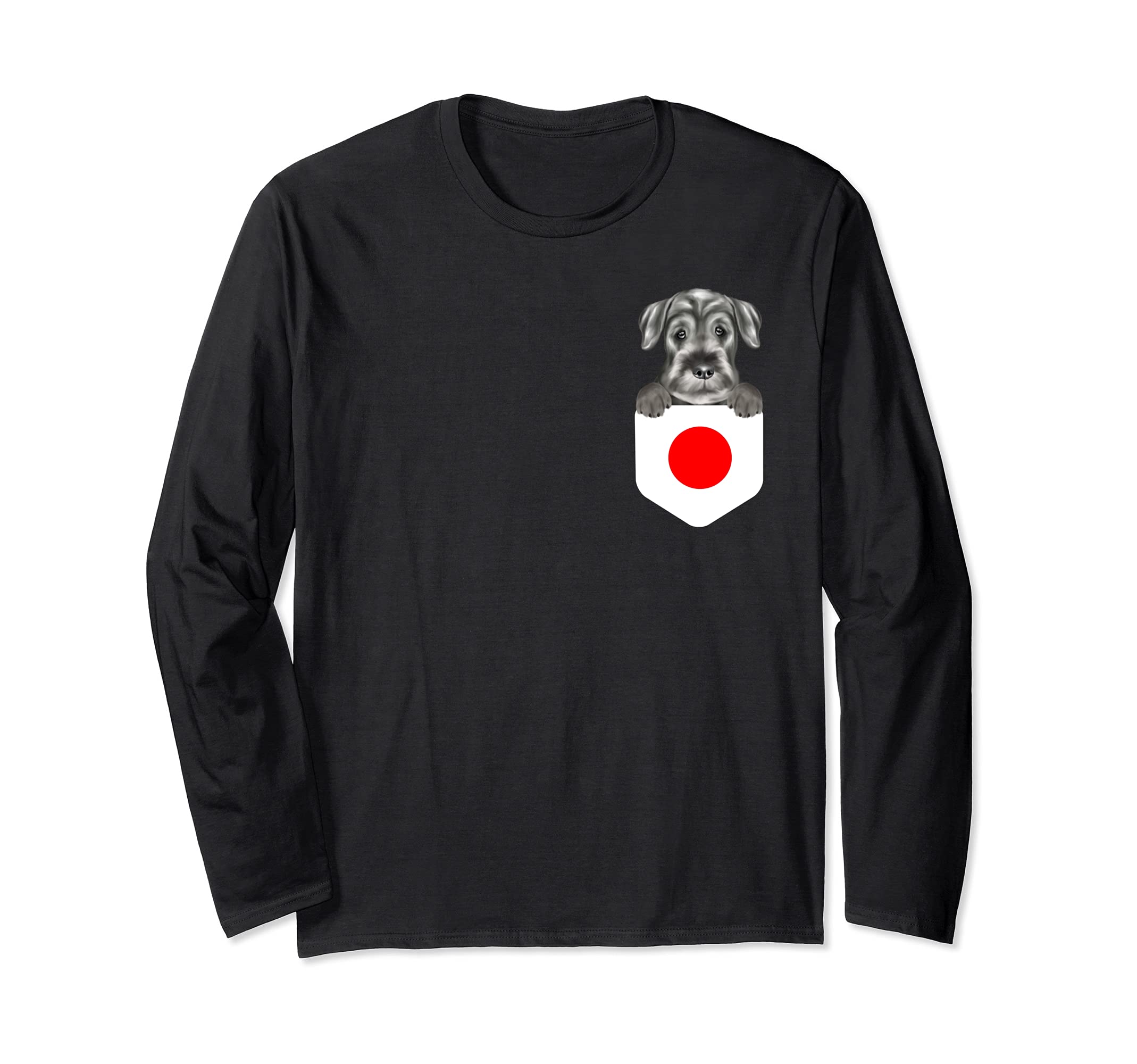 Japan Flag Standard Schnauzer Dog In Pocket Long Sleeve T-Shirt