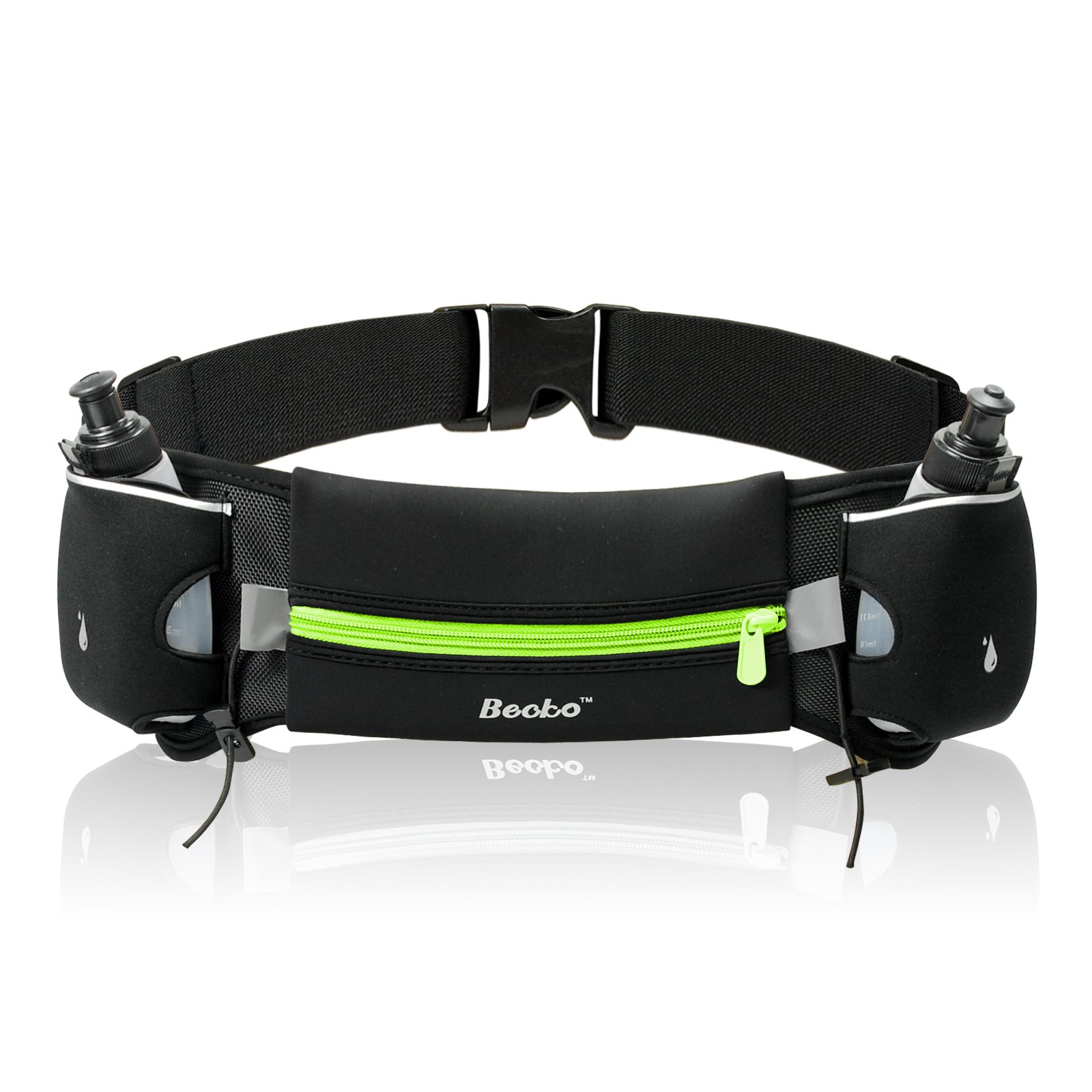 Becko Lightweight & Durable Running Belt - Waist Pack for Men & Women - Cycling, Walking, Running, Sports (Hydration/Black-Green)