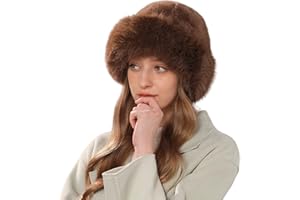 ZGMYC Faux Fur Trimmed Beanie Hats for Women Girls Russian Style Furry Winter Bucket Hats Warm Ski Snow Hat