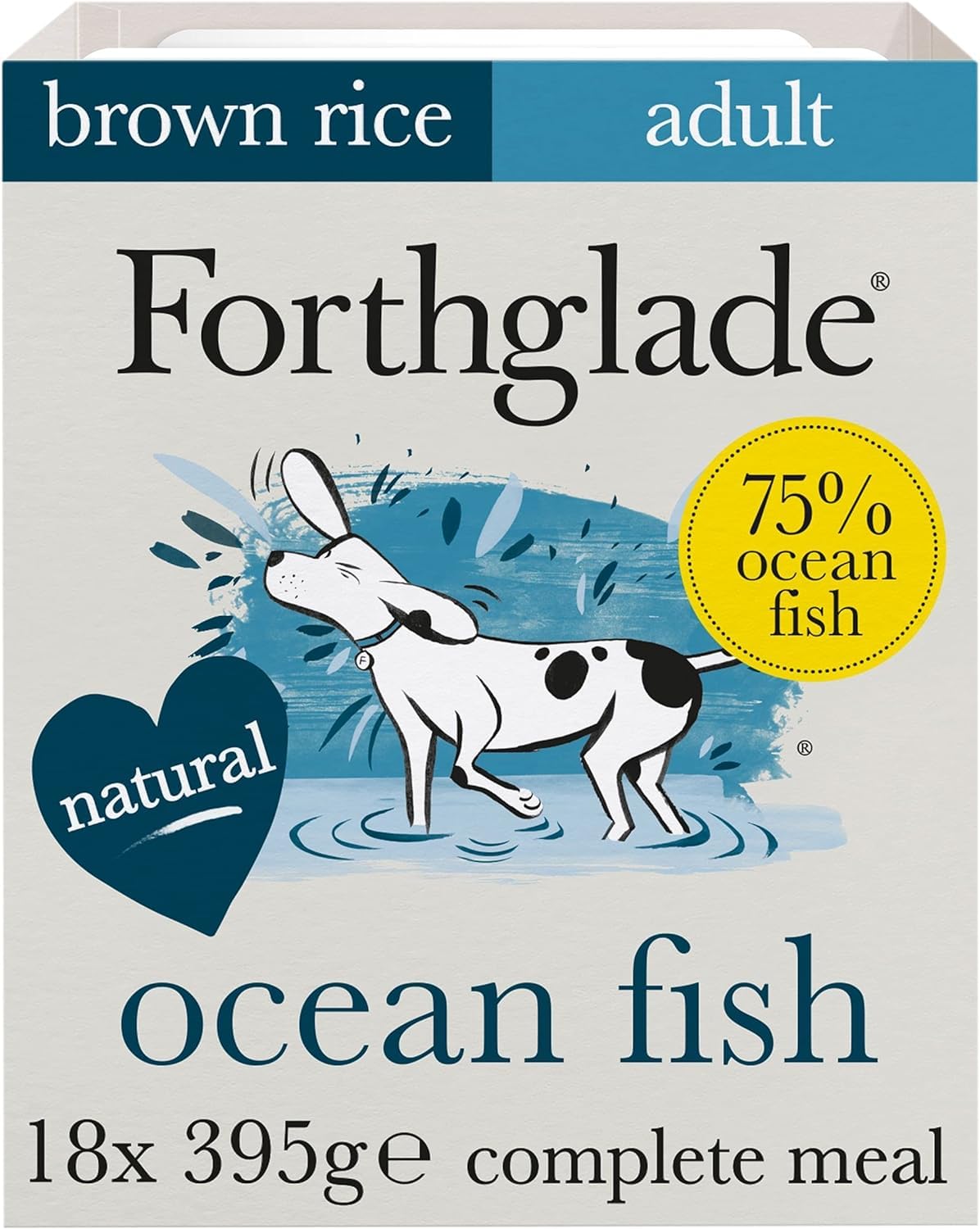 Forthglade Wet Dog Food (18 x 395g Trays) - Wholegrain & Hypoallergenic Dog Food, Ocean Fish with Vegetables and Brown Rice, Adult Stomach Sensitive Meals with Natural Ingredients