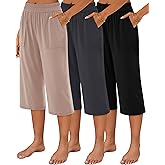 Neer 3 Pack Women's Capris Pants Cotton Wide Leg Sweatpants Lounge Casual Loose Fit Cropped Jogger Yoga Pant with Pockets