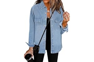 Vetinee Jean Jacket Women Trendy Button Down Denim Shacket Jackets Long Sleeve Casual Fashion Western Jacket with Pocket
