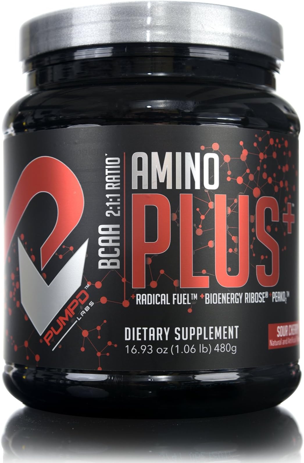 Amino Plus + by PUMPD Labs - Energy Amino's for Endurance. Fortified with, 2:1:1 BCAA's - Peak O2 - Radical Fuel™ - Cyclic Dextrin - D-Ribose - L-Glutamine - Sour Cherry Flavor - 30 serv.