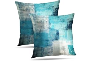 Alricc Set of 2 Turquoise and Grey Art Artwork Contemporary Decorative Gray Home Decorative Throw Pillow Covers Cushion Covers for Bedroom Sofa Living Room 18X18 Inches