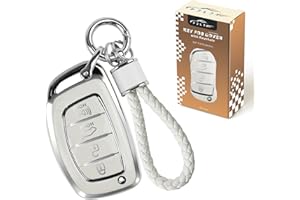 PJLJY Key Fob Cover, Compatible with HyundaiElantra Ioniq Sonata Tucson Elantra GT 3/4 Buttons, Full Protection Key Fob Case with Keychain(Silver)