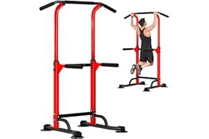 DlandHome Pull Up Bar, Dip Station Adjustable Height, Power Tower Pull Up Bar Free Standing for Home Strength Training Fitnes