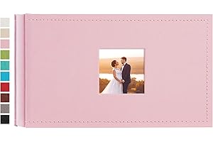 potricher Small Photo Album 4x6 100 Photos Leather Cover Picture Book with 100 Horizontal Pockets for Family Wedding Anniversary and Baby (Pink)