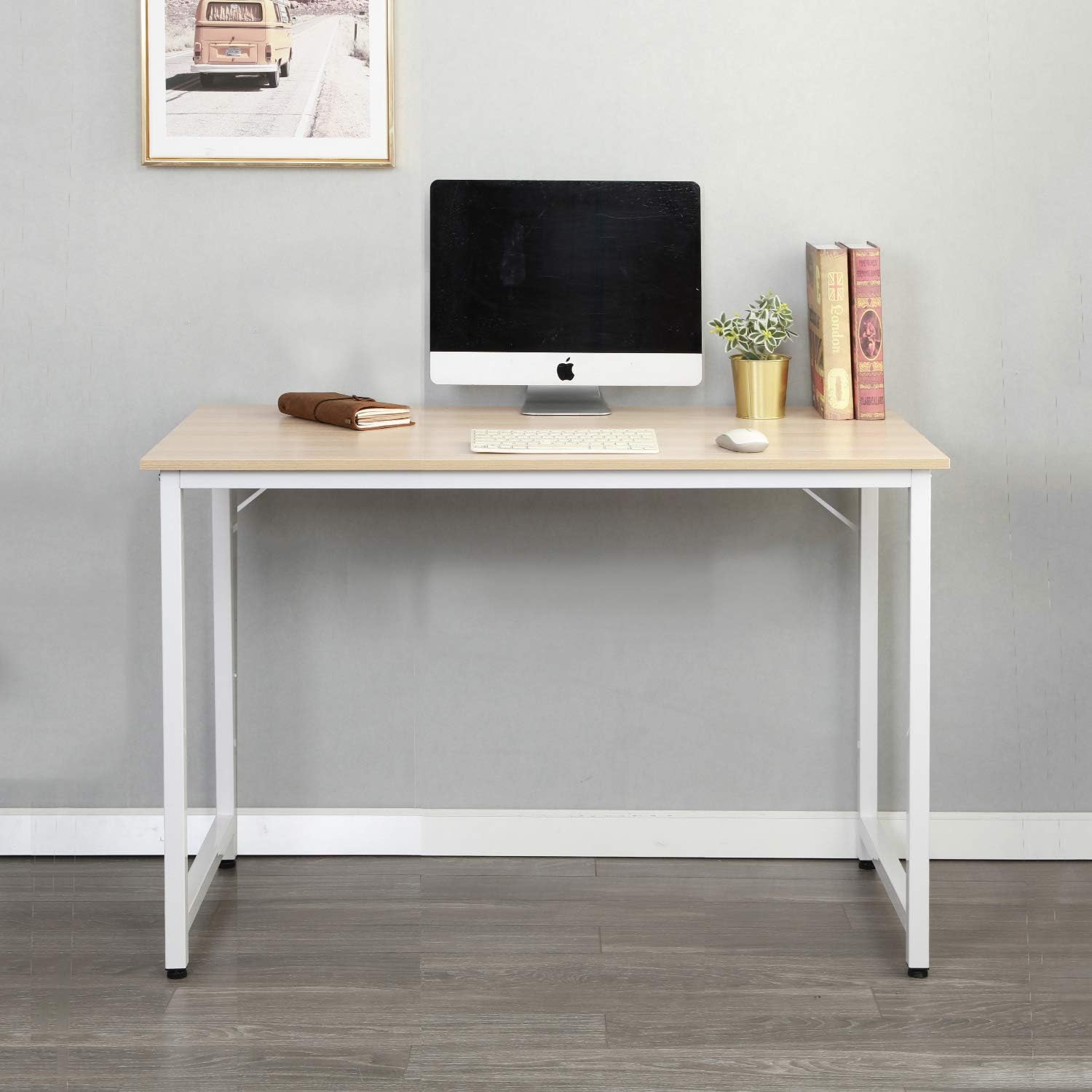 Scrivania Da Ufficio FANTASK 100 Cm - Design Moderno, Piano In MDF, Struttura In Acciaio, Colore Naturale, Per Lavoro E Studio