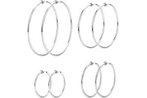 LOYALLOOK 4 Pairs Stainless Steel Clip On Hoop Earrings for Women Fake Hoop Earrings Spring Hoop Earrings For Non-Pierced Ears