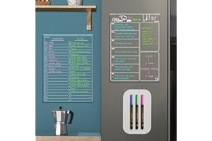 CLEVER CLEAN Clear Non-Magnetic Meal Planner Set for Fridge - Dry Erase Transparent Menu and List Board - Sticks to Wall, Glass, Door, Any Smooth Surfaces