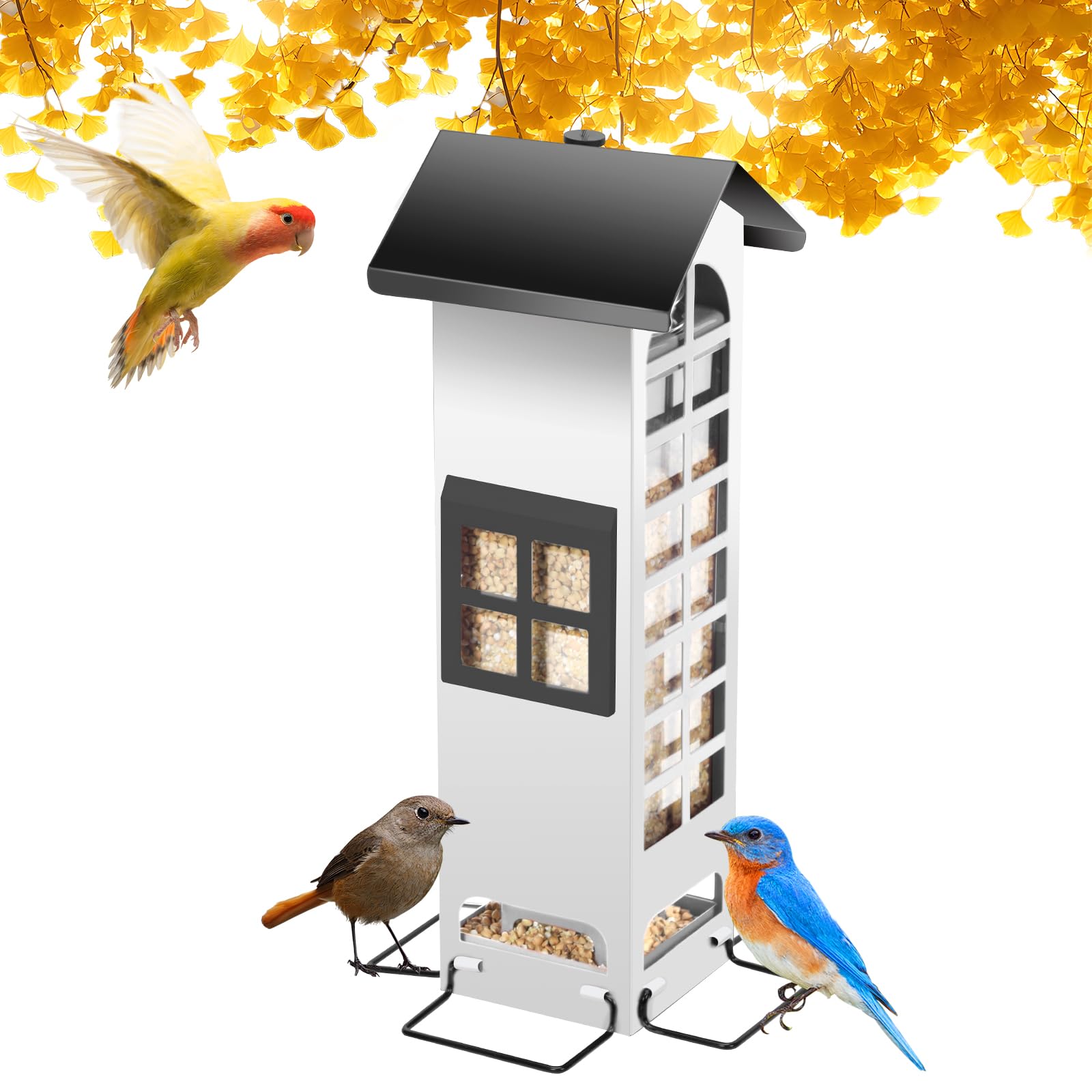 Photo 1 of Squirrel Proof Bird Feeder, Metal Bird Feeders for Outdoors Hanging,2LB Large Capacity Gravity Protection Squirrel-Proof Mesh Wild Bird Feeders with Finch Cardinal Chickadee-White