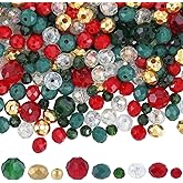SUNNYCLUE 1 Box About 1050PCS Glass Christmas Beads Red and Green Beads Crystal Cute Xmas Round Loose Spacer Beads Bulk for Jewelry Making Bracelet Kits Women Adults Christmas Party Decor