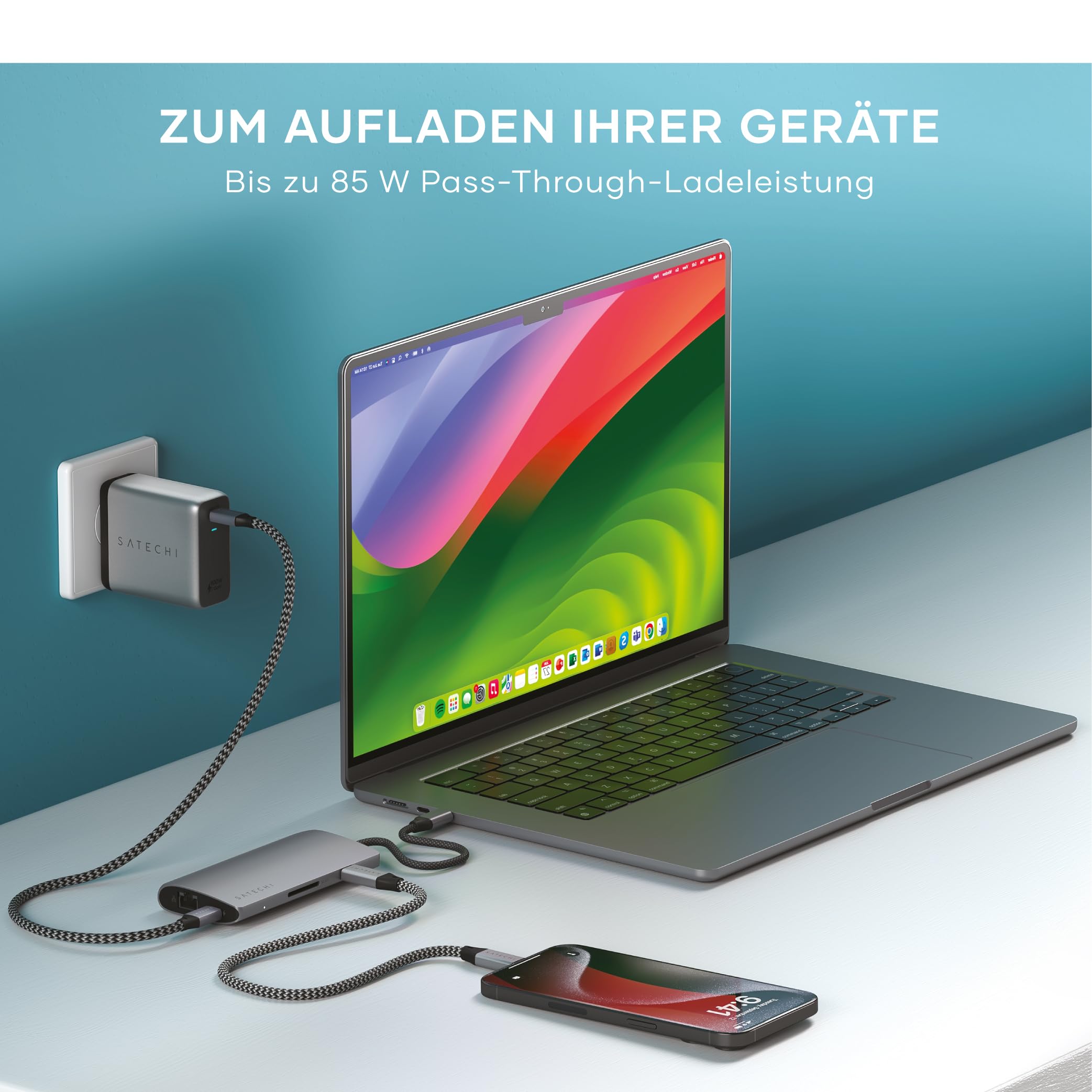 SATECHI 8-in-1 USB-C Hub V3 mit Ethernet, 85W Ladefunktion, 8K HDMI, 4 USB-C Ports mit 10 Gbit/s, UHS-II SD-Kartenleser, für MacBook Air und Pro, PC, Laptop und mehr – Space Grau 3