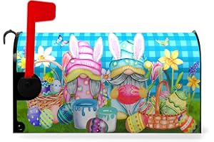 Dacawin Easter Day Mailbox Cover Gnomes Magnetic Mailbox Covers Happy Easter Eggs in Basket Spring Grass Colorful Mail Post Letter Box Cover for Holiday Garden Yard Outdoors Decor 21x18 Inch