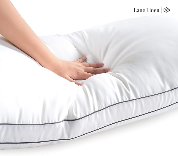 LANE LINEN PILLOWS STANDARD SIZE SET OF 2 (20″X26″) – HOTEL PILLOW FOR SIDE, BACK & STOMACH SLEEPERS, MEDIUM FIRM DOWN ALTERNATIVE FILL,COOLING PILLOWS FOR BED – SOFT & FLUFFY PILLOW – WHITE