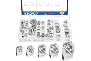 Glarks 54pcs 1/4-20 5/16-18 3/8-16 8#-32 10#-24 U-Style Clip-On Nuts Set, 304 Stainless Steel Thread Clip Nut, U Nuts Clamp Set, U-Shaped Nut, Automotive U-Clips for Engine, Fender, Bumper, Dash