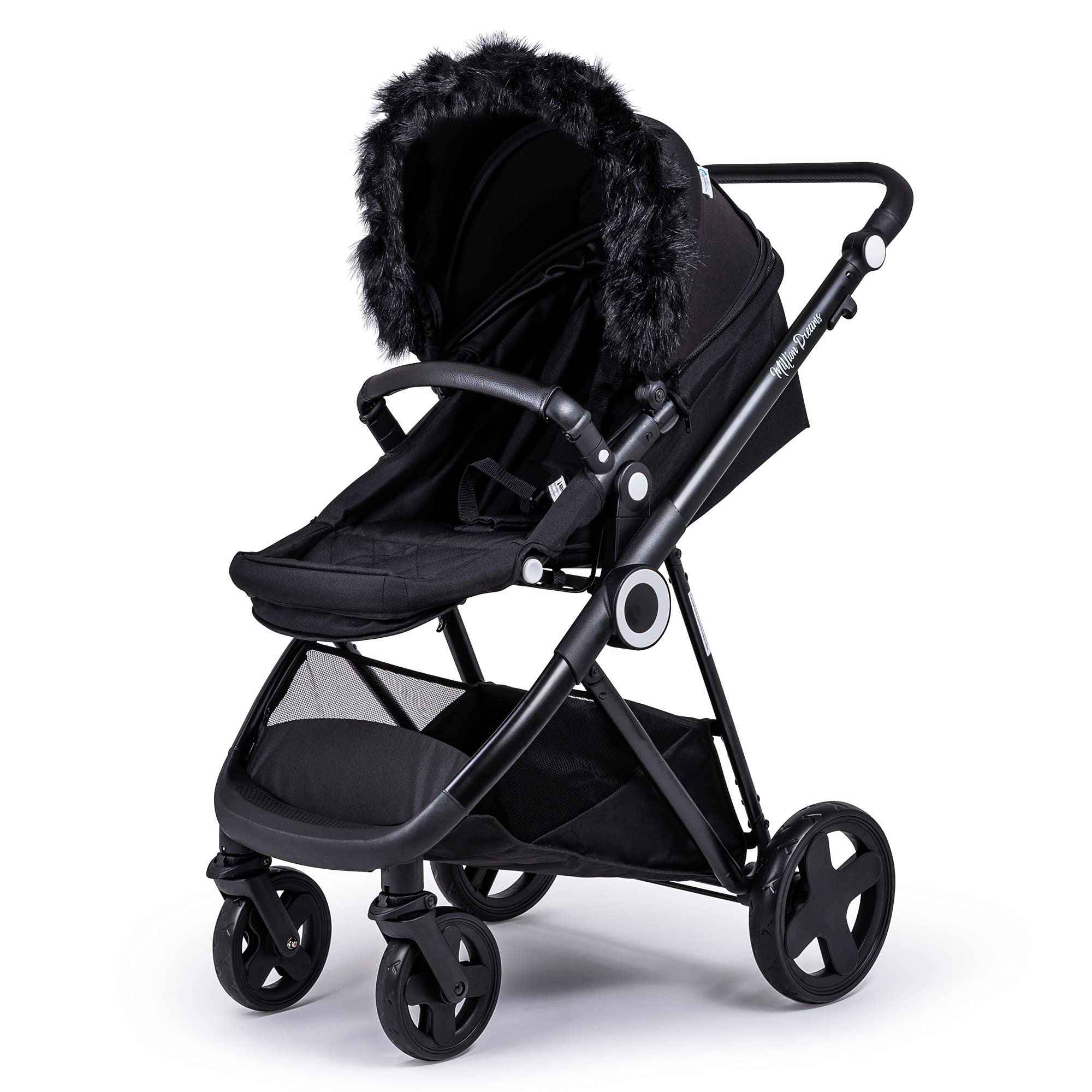 For-Your-Little-One Fur Hood Trim Pram Compatible on Jane, Black