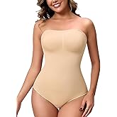 HEPOE Strapless Shapewear for Women, Shapewear Tummy Control Bodysuit, Seamless Body Suit Brief Body Shaper, Nude, Small