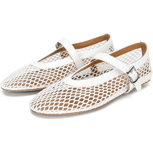 Amazon.com | DOEYG Women's Black Mesh Flats, Mary Jane, Comfy