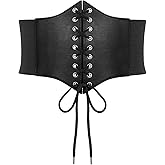 SUOSDEY Lace-up Cinch Bustiers Corset Belt for Women, Elastic Tie Waspie Wide Costume Waist Belt for Renaissance Halloween