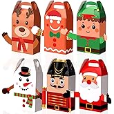 Harloon 24 Pcs Christmas Gift Boxes Kid Bulk Xmas Nutcracker Santa Snowman Reindeer Elf 3D Cardboard with Handle Party Presents Cute Empty Packaging Supplies,12 x 6 x 3.1 Inch