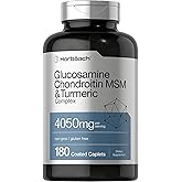 Horbäach Glucosamine Chondroitin with Turmeric & MSM | 4050 mg | 180 Caplets | Triple Strength Formula | Non-GMO, Gluten Free