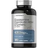 Glucosamine Chondroitin with Turmeric & MSM | 4050 mg | 180 Caplets | Triple Strength Formula | Non-GMO, Gluten Free | by Hor