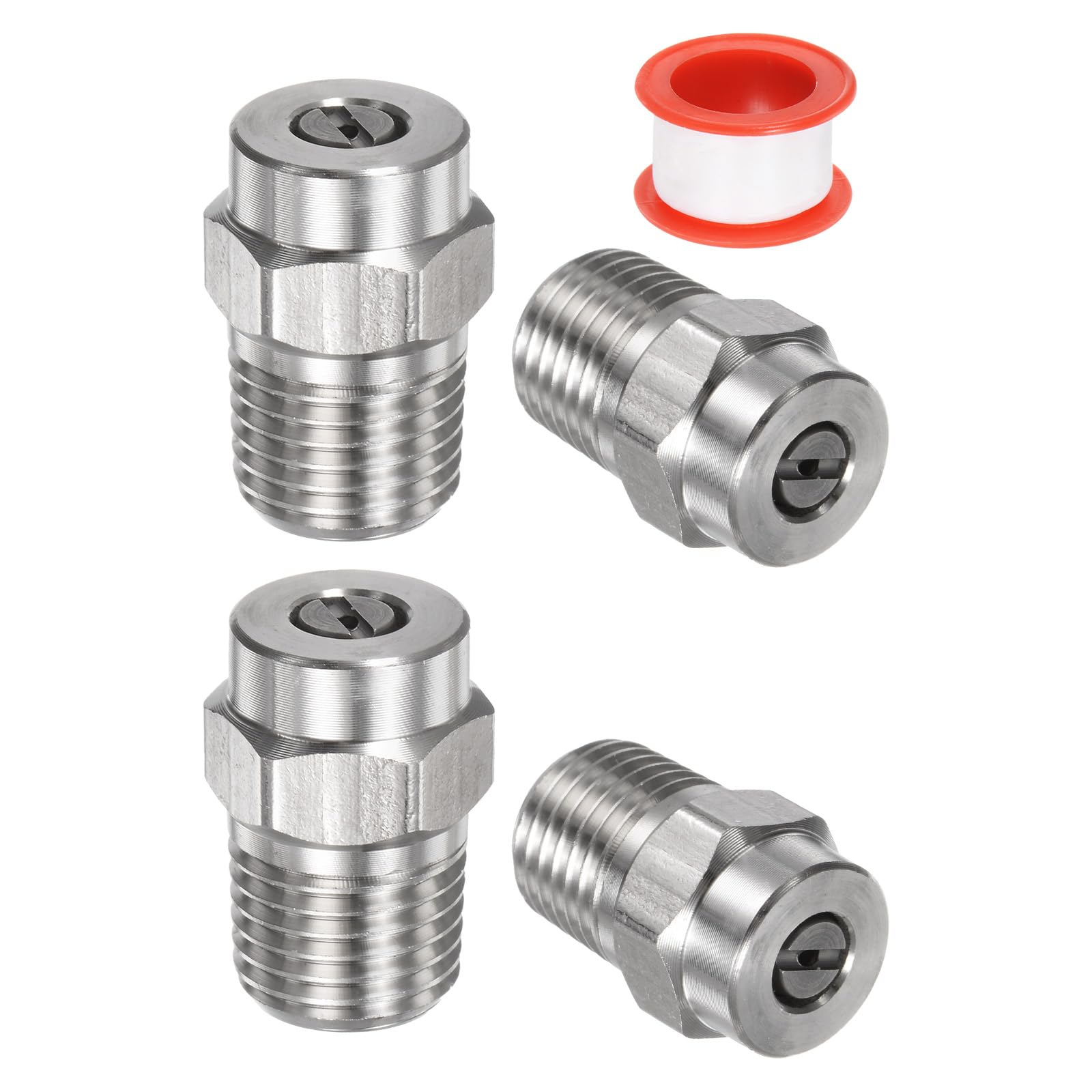 M METERXITY 4 Pack Surface Clean Tips - 25 Degree 1/4" NPT Male #25050 Pressure Washer Nozzles Cleaner Nozzle Replacement, Stainless Steel with Sealing Tape for Water Guns (1.382mm Orifice)