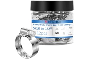 PEROMI 12PCS Heavy Duty Hose Clamps Stainless Steel 304,5/16" Hose Clamp to 1/2" Hose Clamp (8-12mm) Adjustable Worm Gear Drive Small Hose Clamps, Pipe Clamp for Garden, Pipe, Ships and Industry