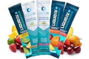 Azeko Liquid IV Hydration Multiplier Electrolyte Powder Drink Mix Variety Pack, IV Hydration Packets Passion Fruit, Strawberry, Tropical Punch, Golden Cherry, Lemon Lime. 5 Pack