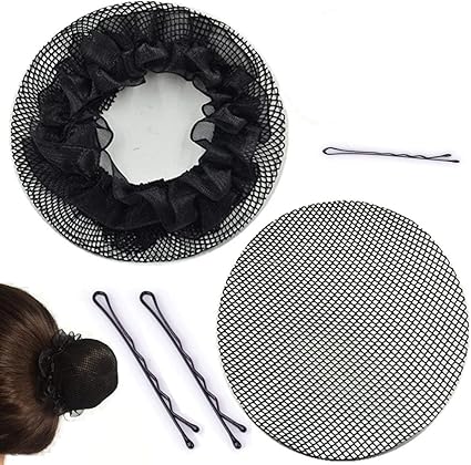 New8beauty Bun Hair Nets Black 3 Pack Free Hair Pins Hair