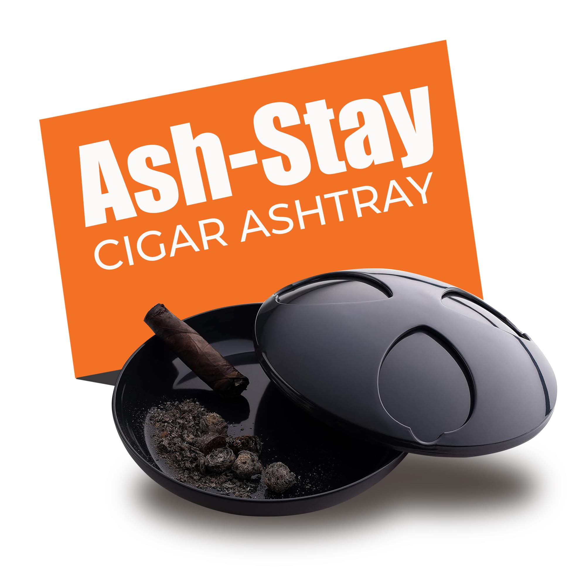 ASH-Stay Sealing Wind & Odor Resistant Indoor/Outdoor Cigar Ashtray - ASHSTAY: Seals in Odors and Ash - Perfect for The Patio or Boat or Indoors Too (Gun Metal)