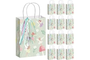 Humyoun 24 Pcs Fairy Party Favor Bags Set with Ribbon Gift Woodland Fairy Party Decorations Mushroom Goodie Floral Candy Treat Bags for Birthday and Baby Shower