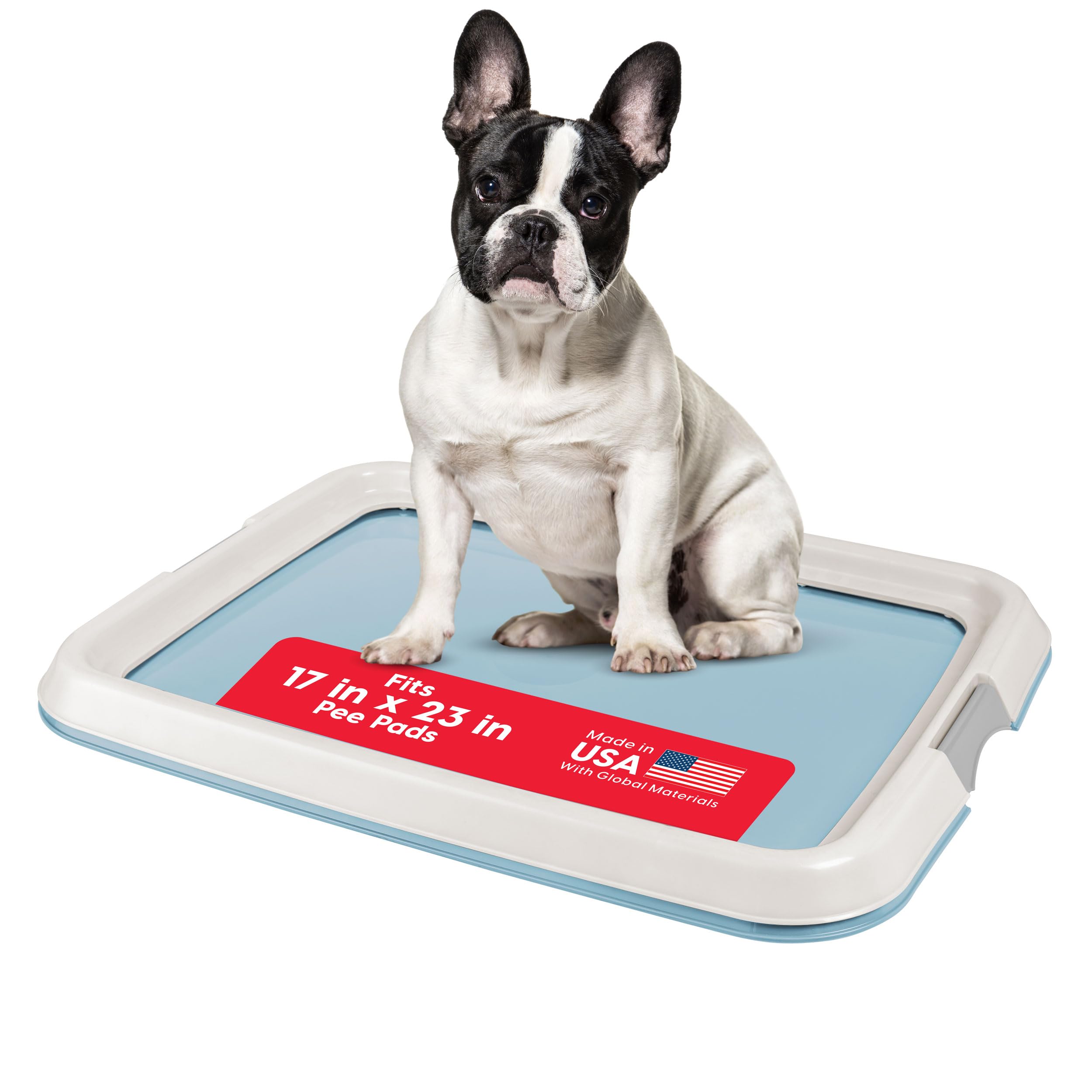Photo 1 of IRIS USA Pee Pad Holder - For Small Sized Dog and Puppy Pee Pads, Secured Latches, Non-Skid Feet, High Polish Finish for Easy Cleaning, Leak Protection, Fits 17"x23" Pad, Blue