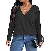 VISLILY Plus-Size-Tops for Women Trendy V Neck T Shirts Casual Dressy Long Sleeve Tunics Tees Loose Fit Blouses XL-5XL