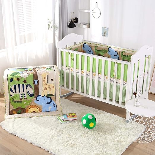White Green Wowelife Crib Bedding Sets For Boys Forest Theme Tiger And Monkey 7 Piece Nursery Bedding Kids Home Store Baby Bedding