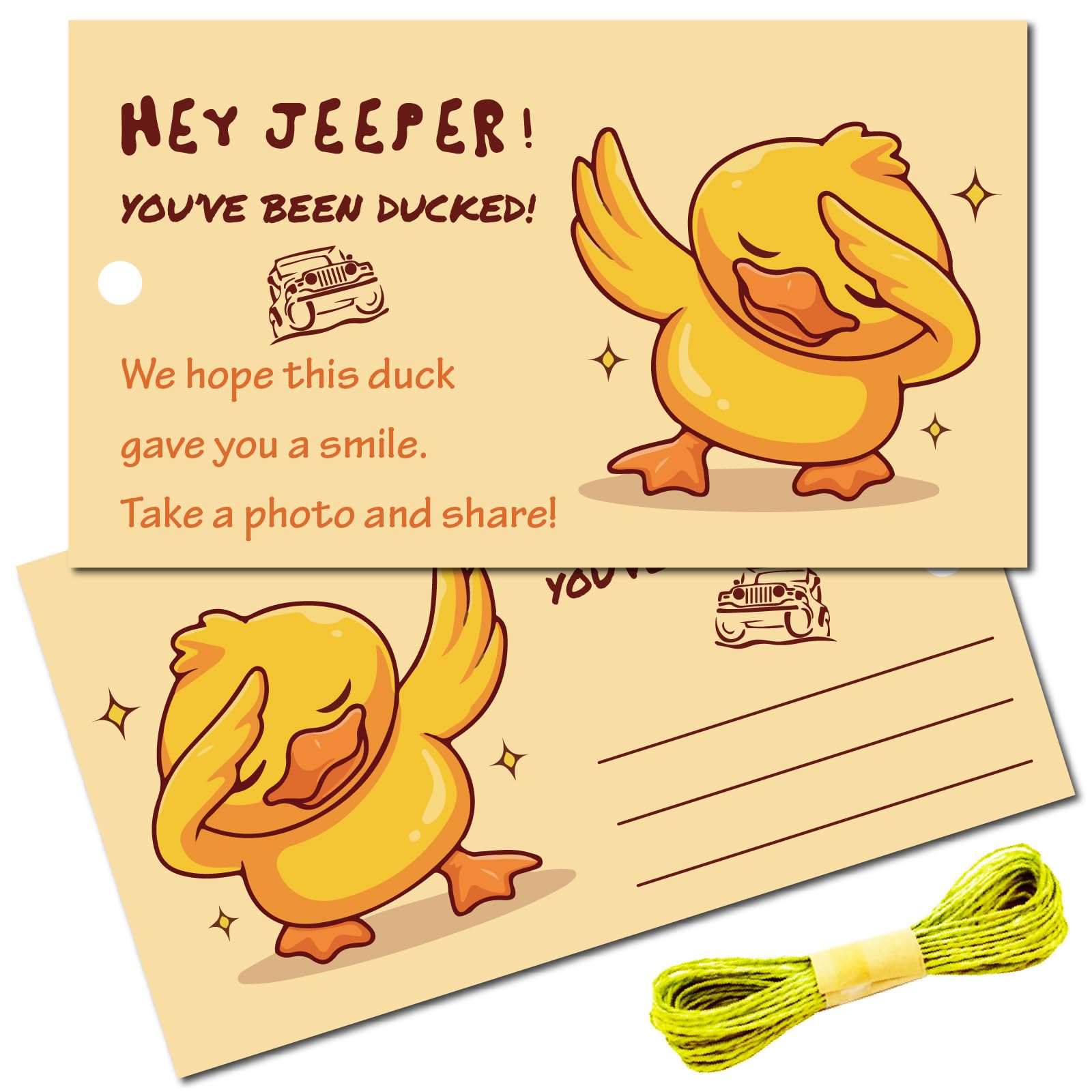 CREATCABIN 50Pcs You've Been Ducked Cards Duck Tags Card Duck Duck Tags Ducking DIY Duck Card with Hole and Twine for Rubber Duck Car Decor Gifts 3.5x2Inch-HEY ER