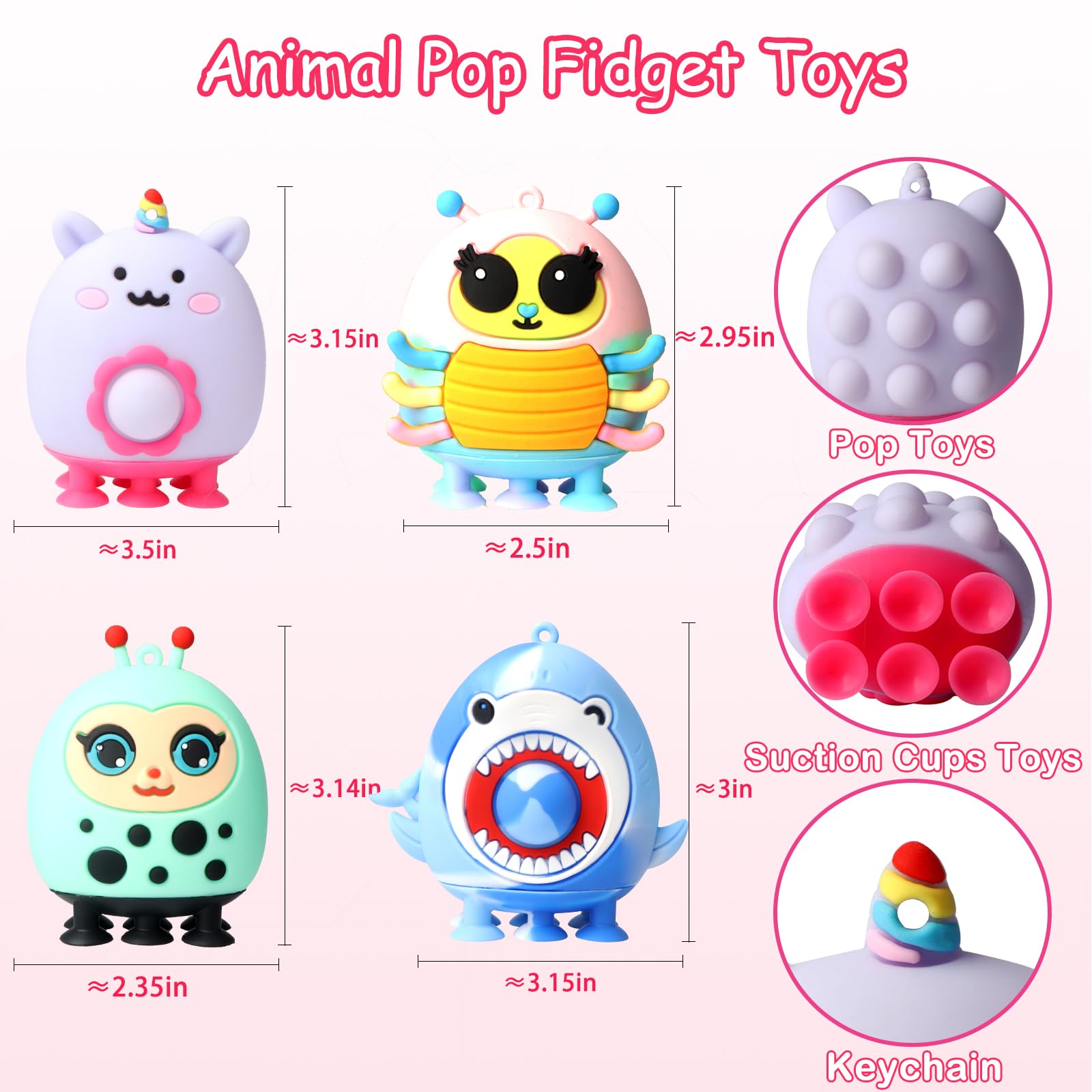 12 PCS Animal Suction Pop Fidget Toys, 3D Silicone Suction Toys for Kids, Fidgets Party Favors, Goodie Bags Stuffers, Pinata Stuffers, Carnival Prizes, Bulk Kids Prizes