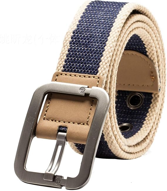 Unisex Woven Canvas Striped Buckle Adjustable Waist Straps Fabric Belt