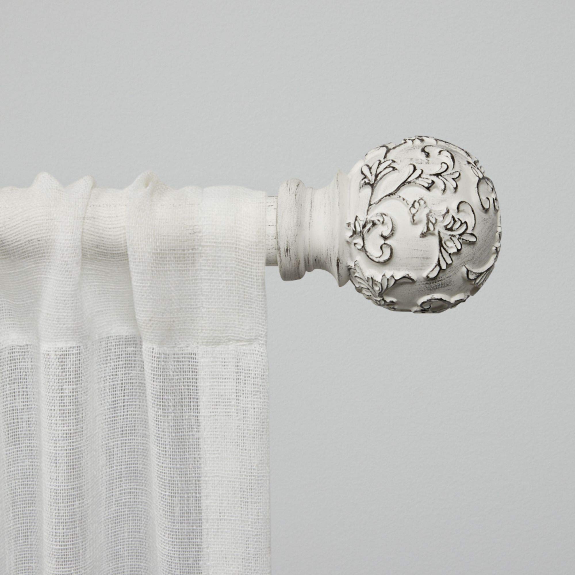 Exclusive Home Curtains Vine 1" Curtain Rod and Coordinating Finial Set, 66"-120", Distressed White